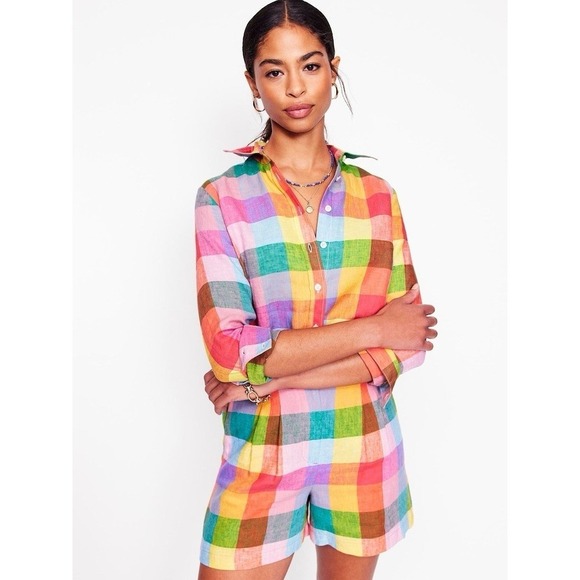 NWT Boden Sienna Colorful Linen Checkered Button Up Shirt Spring Coastal Prep 2R - Picture 6 of 16